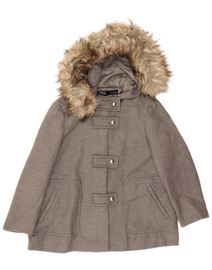 Cappotto con cappuccio da donna Zara UK 14 Viscosa grigio medio