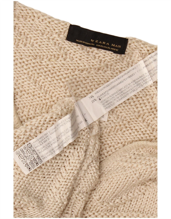 Maglione Zara da uomo con scollo a V XL Beige acrilico