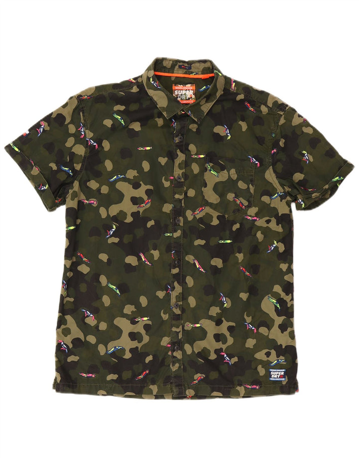 Camicia a maniche corte da uomo Superdry Box Fit in cotone mimetico kaki medio