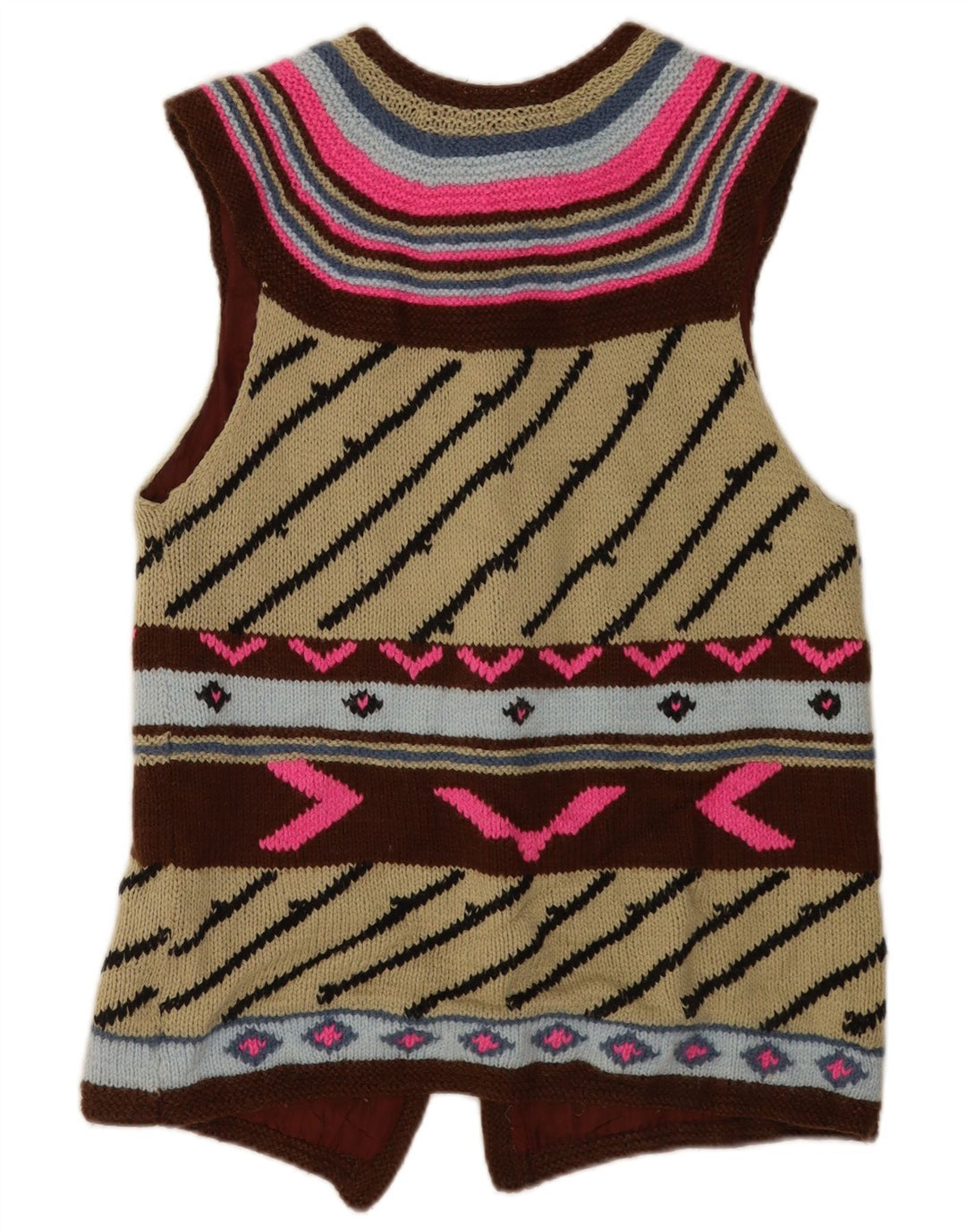 Maglione cardigan da donna vintage UK 14 medio multicolore geometrico