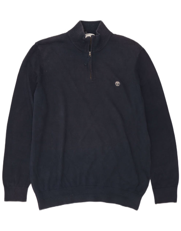 TIMBERLAND Maglione da uomo con zip e collo grande in cotone blu navy