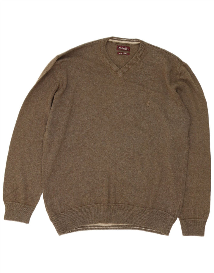 Marlboro Classics Maglione da uomo con scollo a V XL in lana kaki