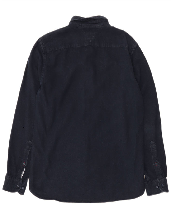 Tommy Hilfiger Camicia da uomo in flanella vestibilità regolare piccola in cotone blu navy