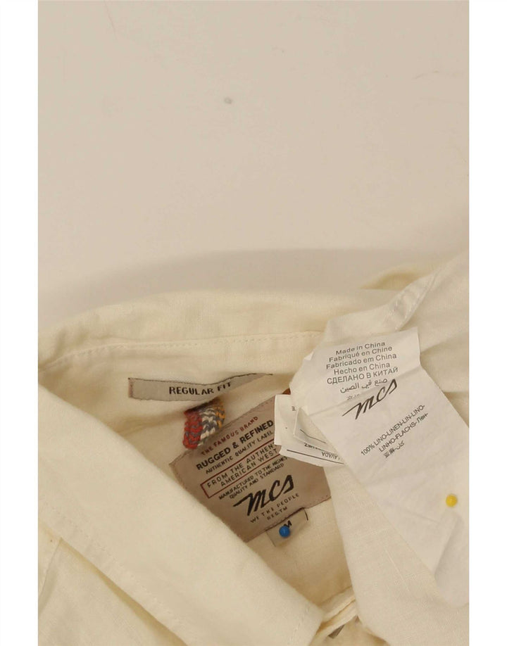 Camicia da uomo vestibilità regolare Marlboro Classics Lino bianco sporco medio