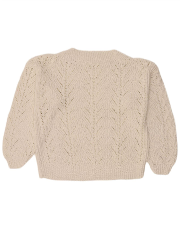 Maglione maglione vintage da donna con collo dolcevita UK 14 grande bianco