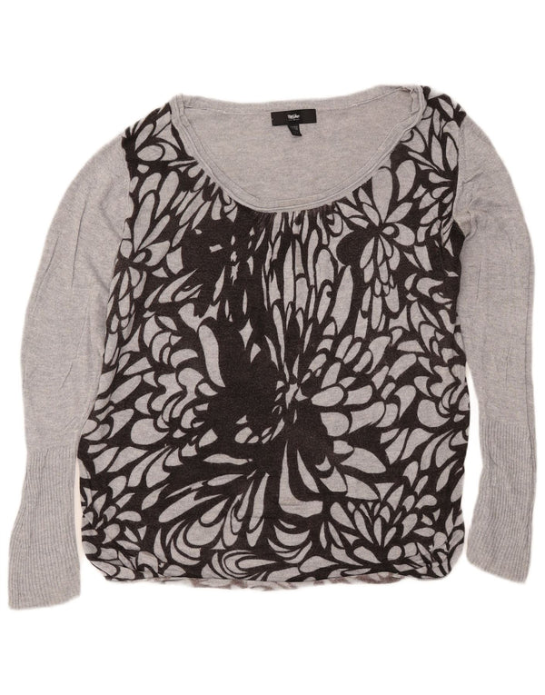 MOSSIMO Maglione corto da donna con scollo a barca UK 16/18 Grande grigio floreale