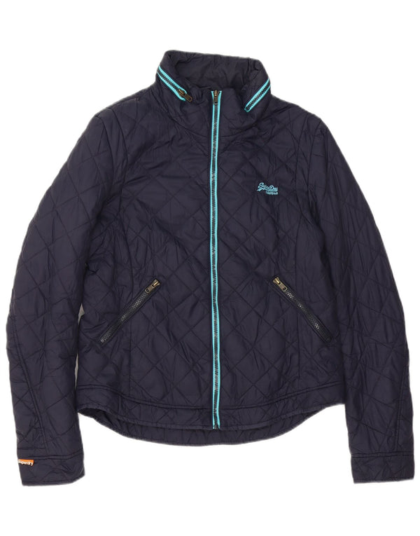Giacca trapuntata con cappuccio da donna Superdry UK 14 grande nylon blu navy