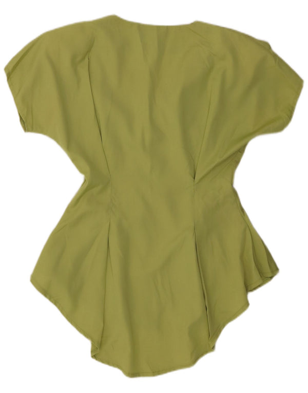 Camicetta vintage da donna a maniche corte UK 10 piccola viscosa verde