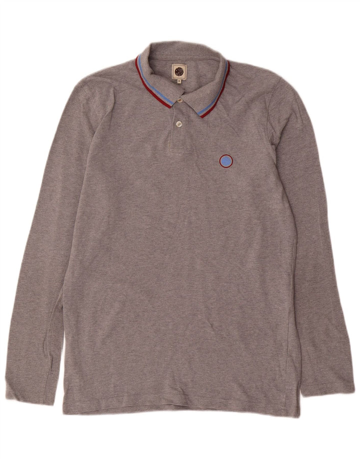 Polo a maniche lunghe da uomo Pretty Green in cotone grigio medio