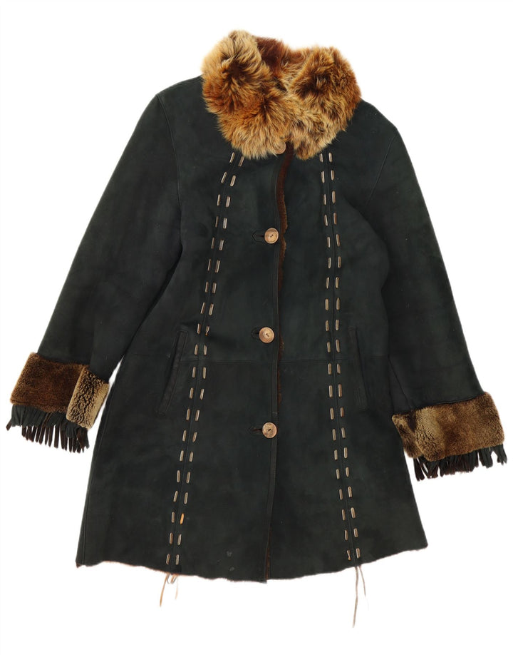 Cappotto in shearling vintage da donna UK 12 verde medio