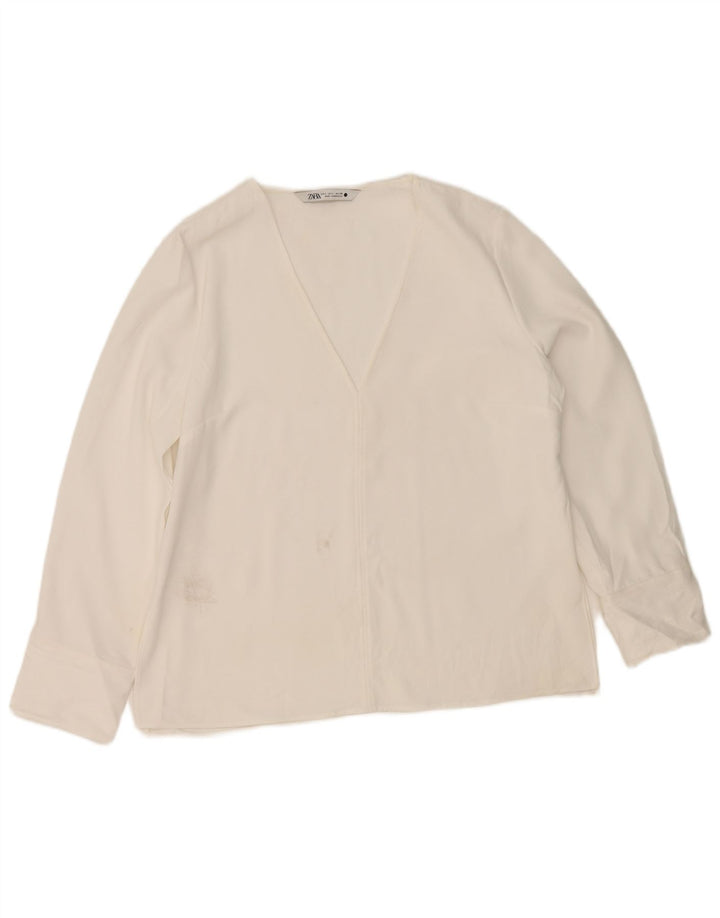 Top Zara a maniche lunghe da donna, taglia UK 16, grande, bianco