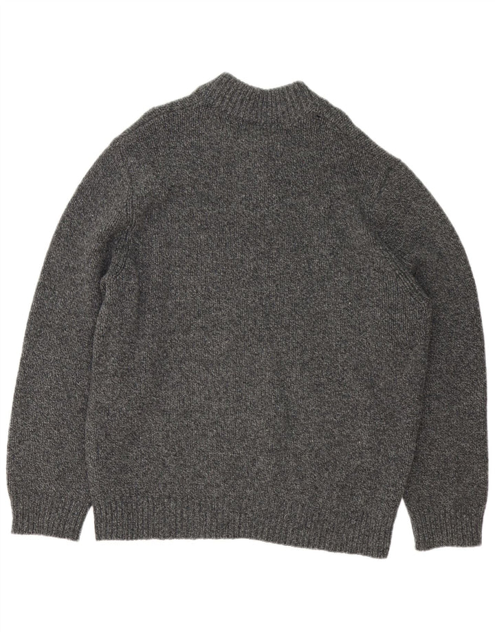 Maglione da uomo L.L.Bean con bottoni e collo in lana d'agnello grande grigia screziata