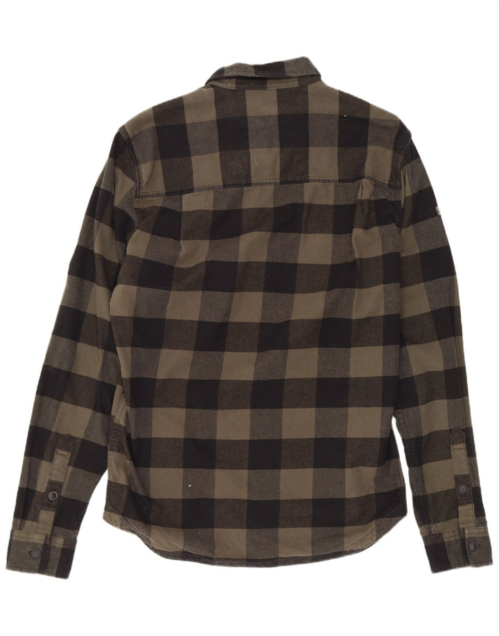 Camicia da uomo in flanella da boscaiolo Superdry, cotone a quadretti kaki medio