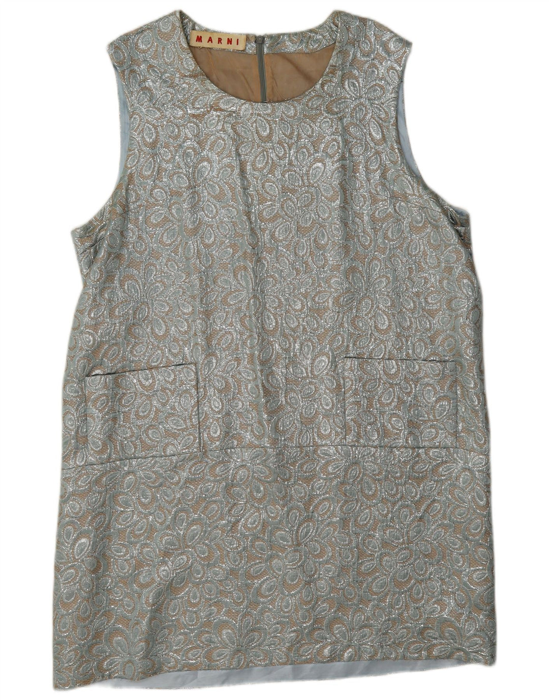 Abito a trapezio senza maniche da donna Marni UK 16 Grande motivo floreale argento