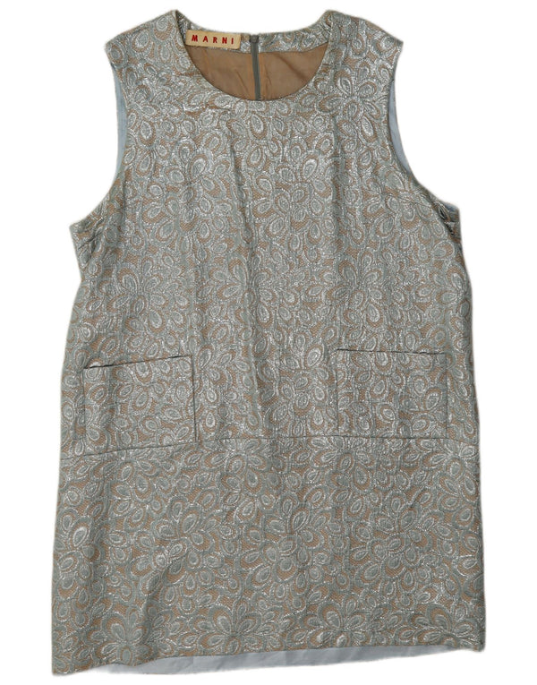 Abito a trapezio senza maniche da donna Marni UK 16 Grande motivo floreale argento