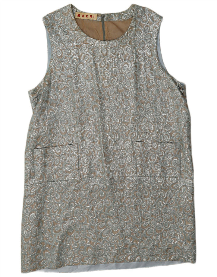 Abito a trapezio senza maniche da donna Marni UK 16 Grande motivo floreale argento