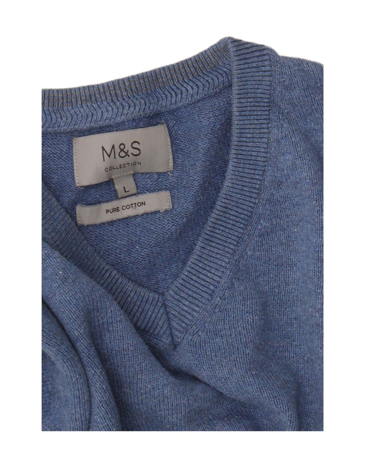 Maglione maglione con scollo a V da uomo Marks & Spencer grande cotone blu
