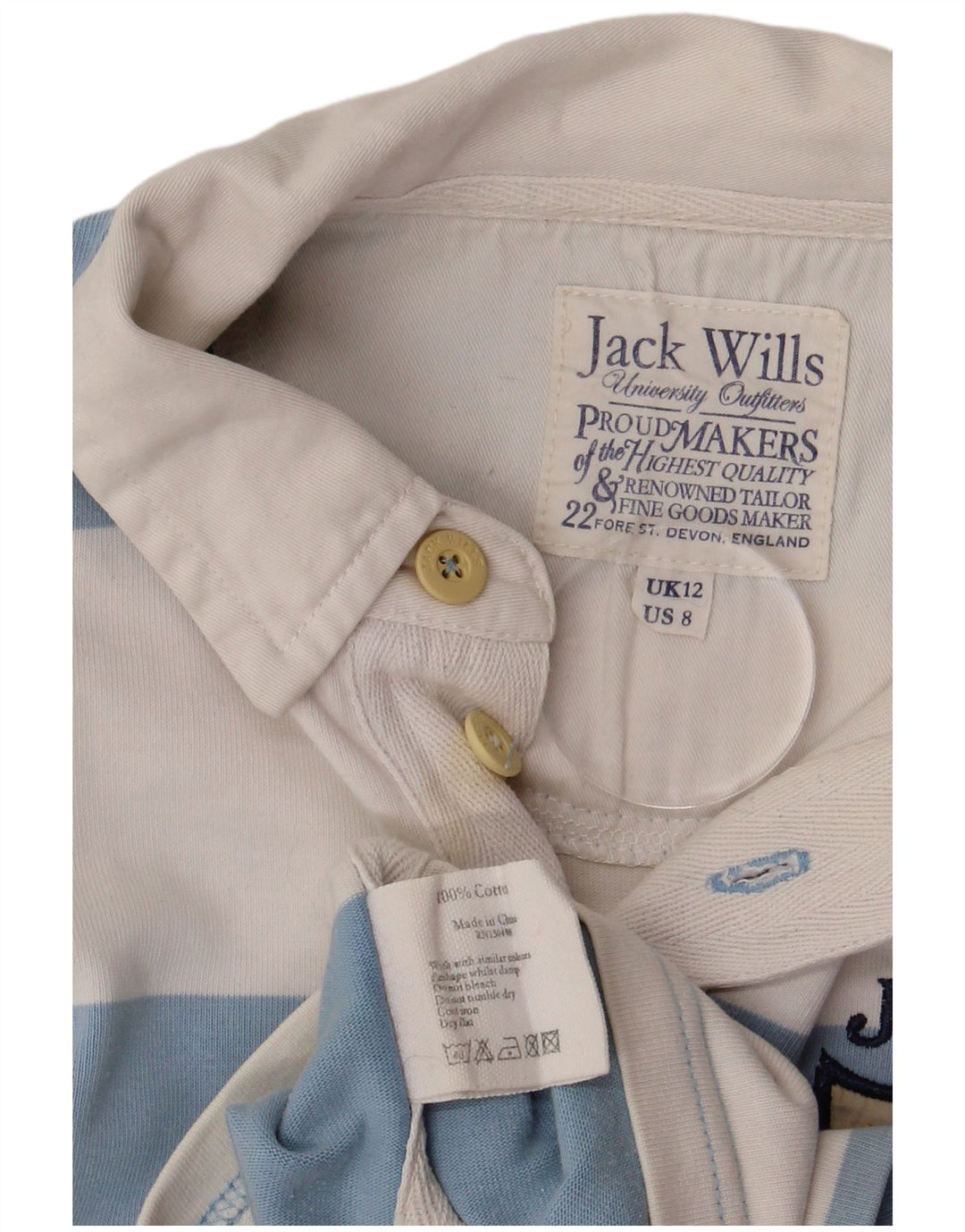 JACK WILLS Polo da rugby grafica da donna UK 12 a righe blu medio