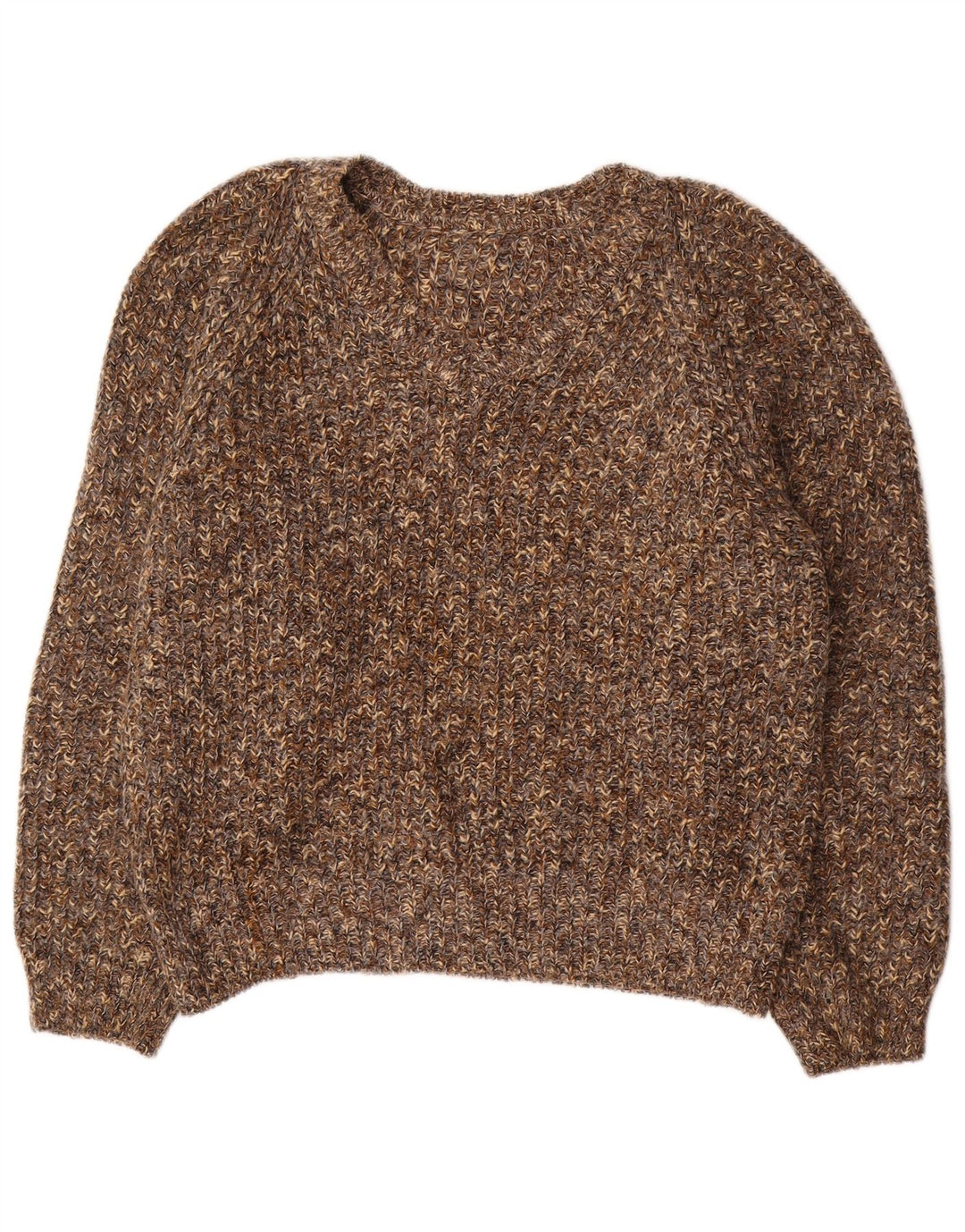 Maglione oversize da donna VINTAGE con scollo a V UK 18 XL Marrone screziato