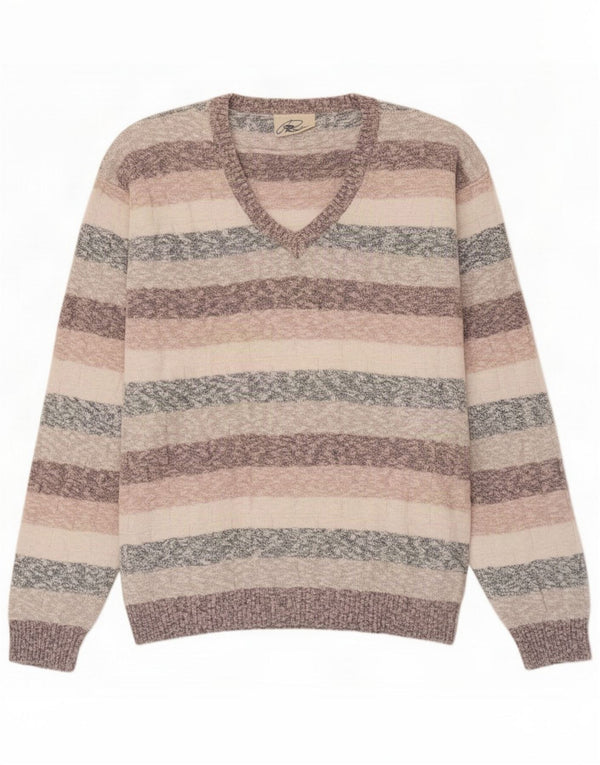Rodes Maglione da uomo con scollo a V, cotone a righe grandi multicolore