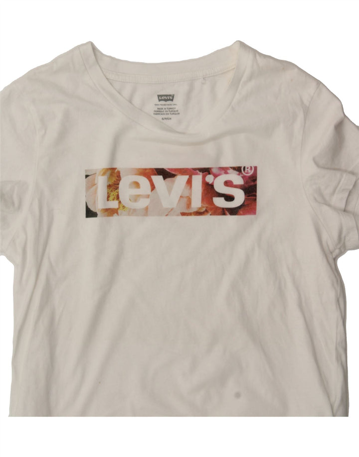 LEVI'S Womens Graphic T-Shirt Top UK 10 Small White Cotton Vintage Levi's and Second-Hand Levi's from Messina Hembry 