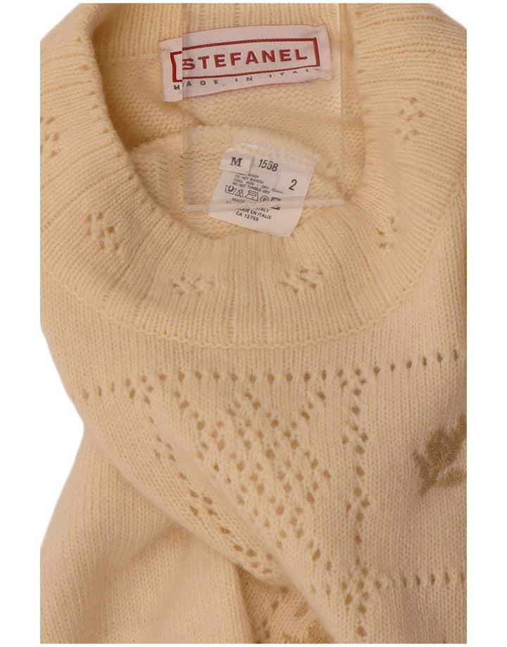 Maglione da donna Stefanel con collo alto e maglione UK 14 medio bianco sporco floreale