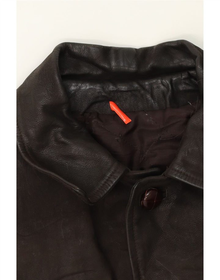 VINTAGE Mens 3/4 Sleeve Leather Jacket UK 40 Large Brown Vintage Vintage and Second-Hand Vintage from Messina Hembry 