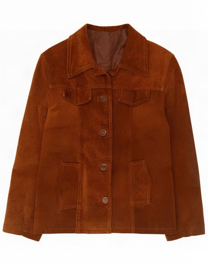 Giacca vintage in pelle scamosciata da donna UK 14 Marrone medio