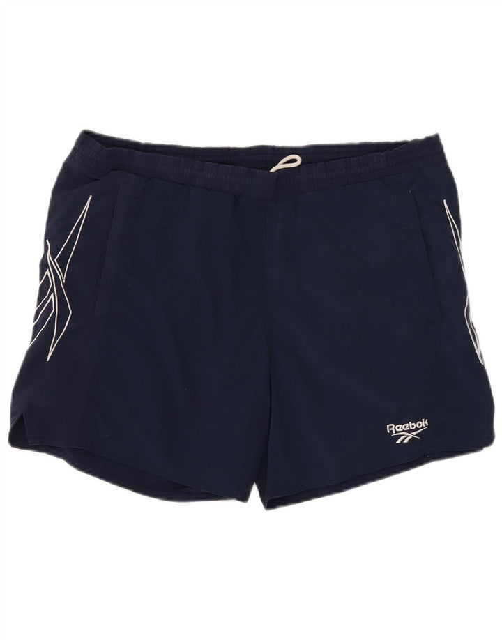 Pantaloncini da bagno grafici da uomo Reebok medio blu navy in poliestere