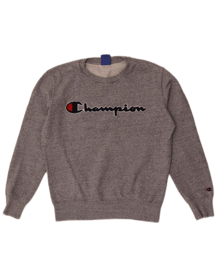 Felpa grafica da uomo Champion, maglione piccolo, cotone chiazzato grigio