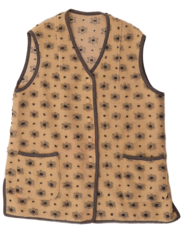 Maglione cardigan senza maniche vintage da donna UK 20 2XL Beige floreale