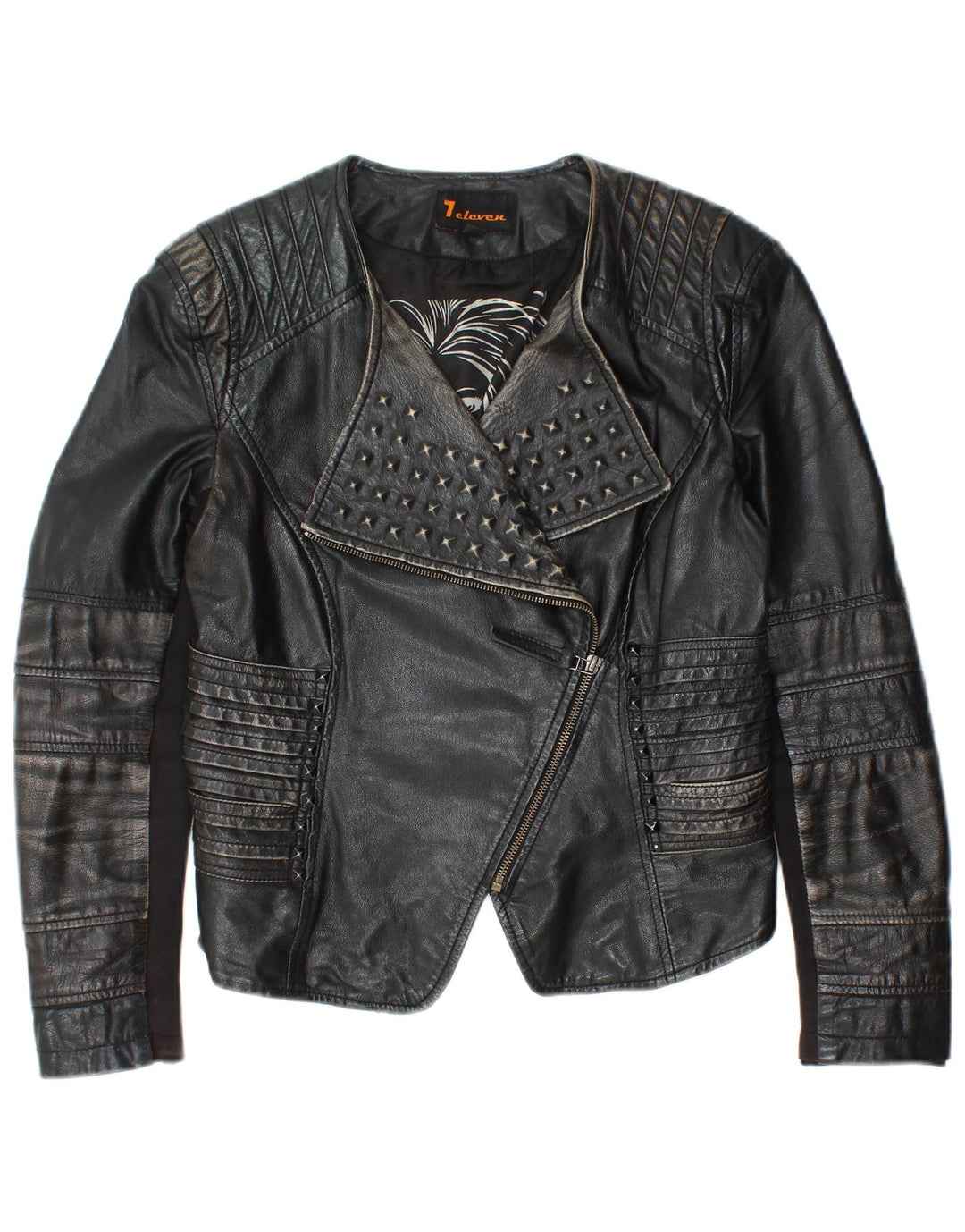 Giacca da motociclista in pelle corta da donna vintage IT 40 piccola in pelle nera