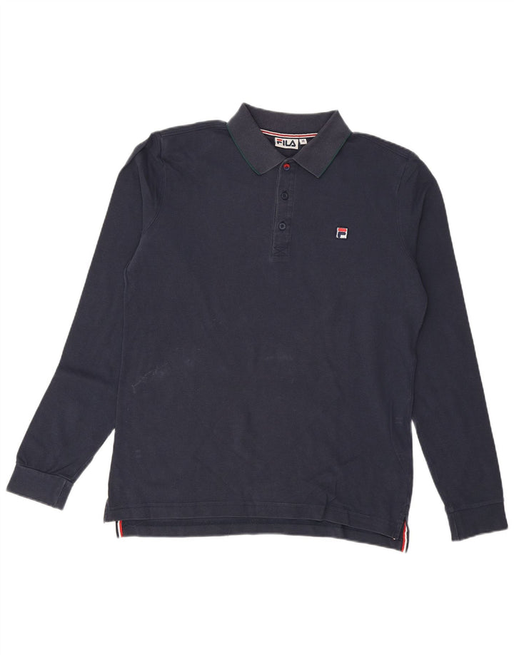 Polo da uomo a maniche lunghe FILA in cotone blu navy medio