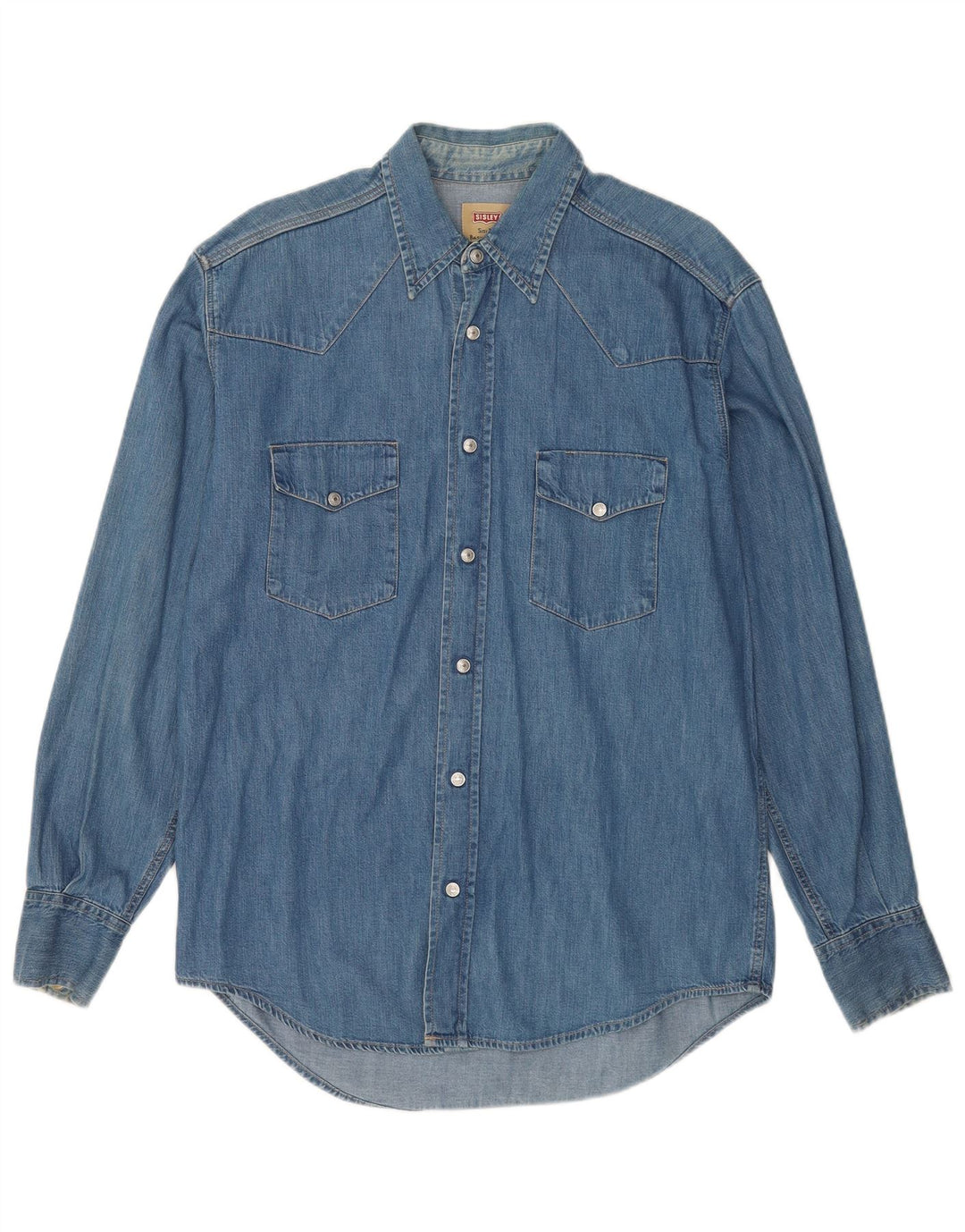 Camicia di jeans da uomo Sisley in cotone blu medio