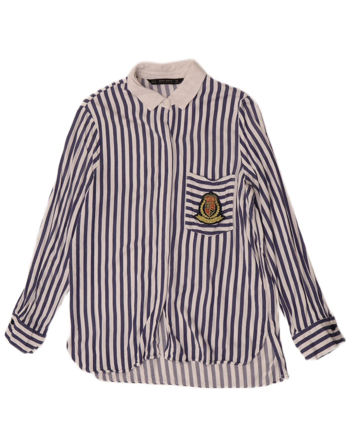 Camicia Zara da donna camicetta UK 12 viscosa a righe blu medio