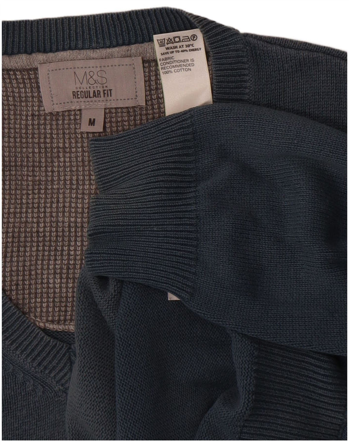Maglione da uomo Marks & Spencer vestibilità regolare con scollo a V in cotone blu medio