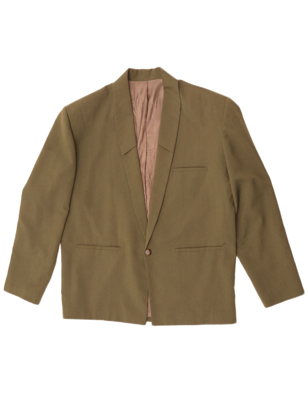 Giacca blazer vintage da uomo a 1 bottone UK 38 poliestere kaki medio