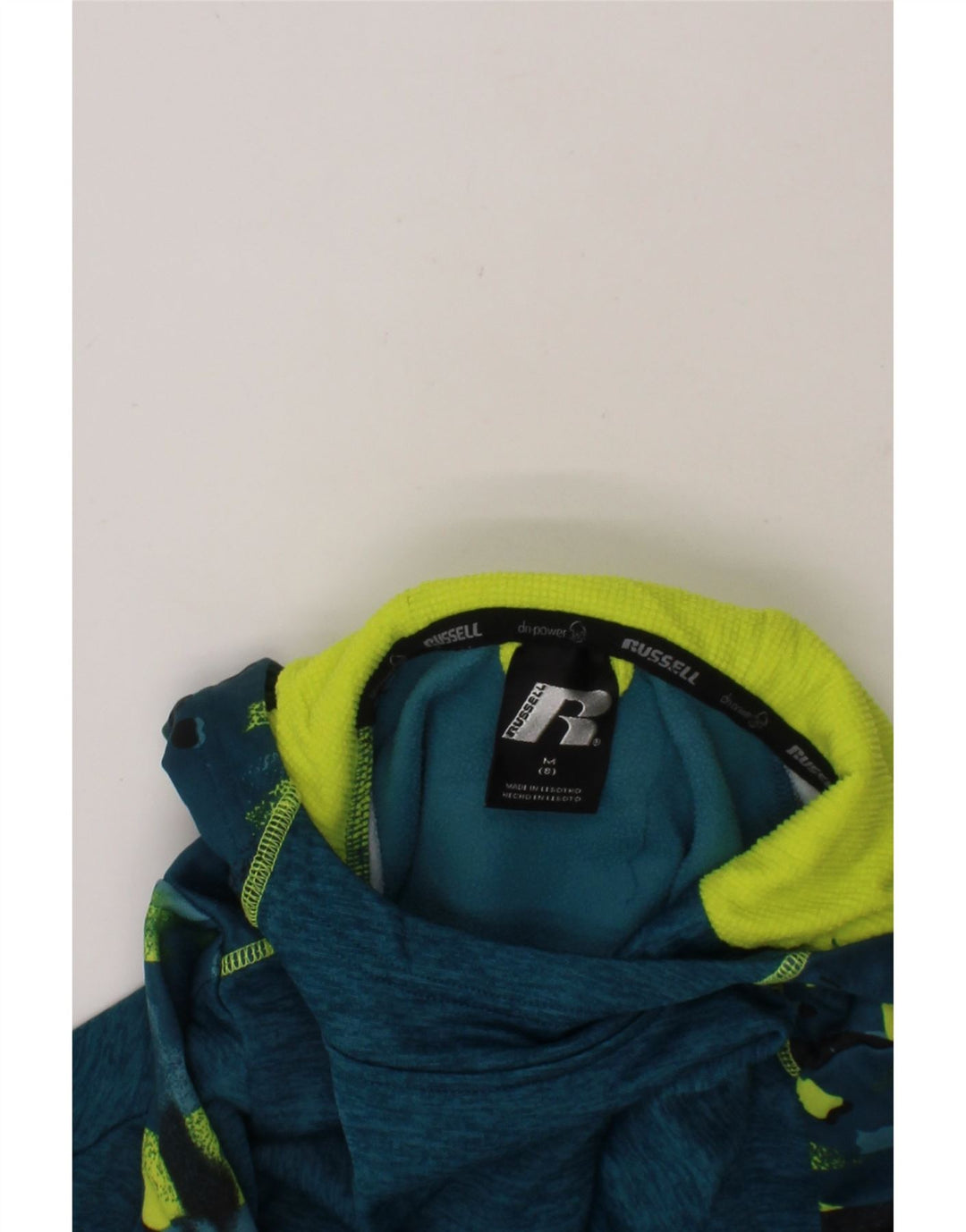 RUSSELL ATHLETIC Boys Hoodie Jumper 7-8 Years Medium Blue Camouflage Vintage Russell Athletic and Second-Hand Russell Athletic from Messina Hembry 