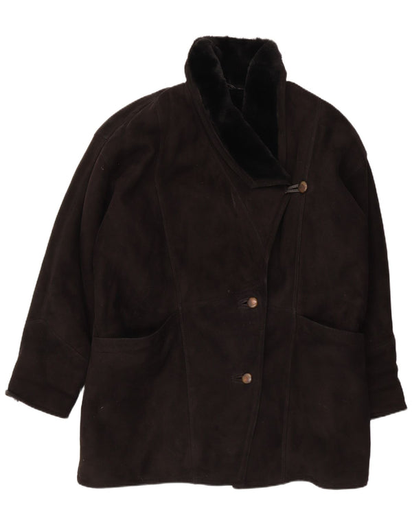 Piccini Womens Loose Fit Shearling Coat IT 42 Medium Black Shearling