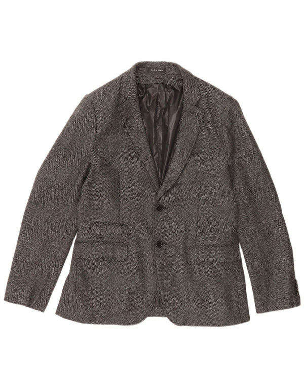Giacca blazer da uomo a 2 bottoni Zara EU 52 grande spina di pesce grigia