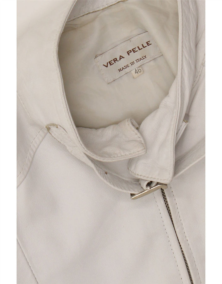 Giacca in pelle corta da donna vintage IT 46 grande in pelle bianca