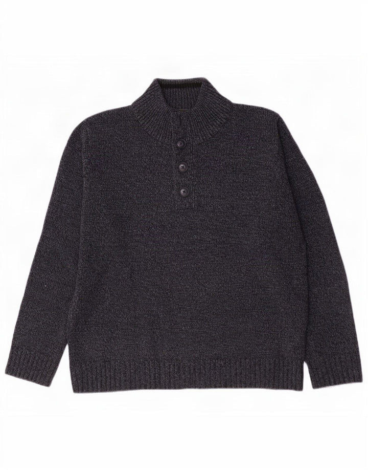 Maglione da uomo Marks & Spencer con bottoni e collo medio blu navy screziato