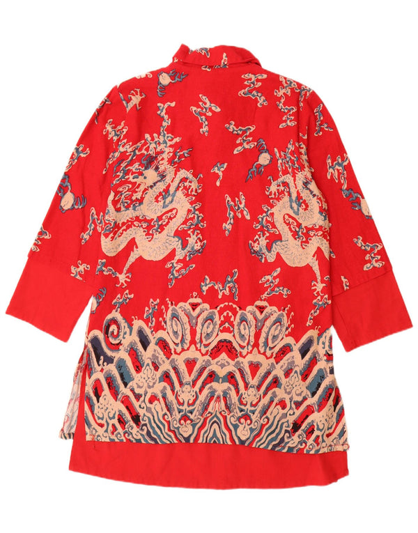 Vintage Womens Graphic Long Sleeve Kaftan Dress UK 14 Large Red
