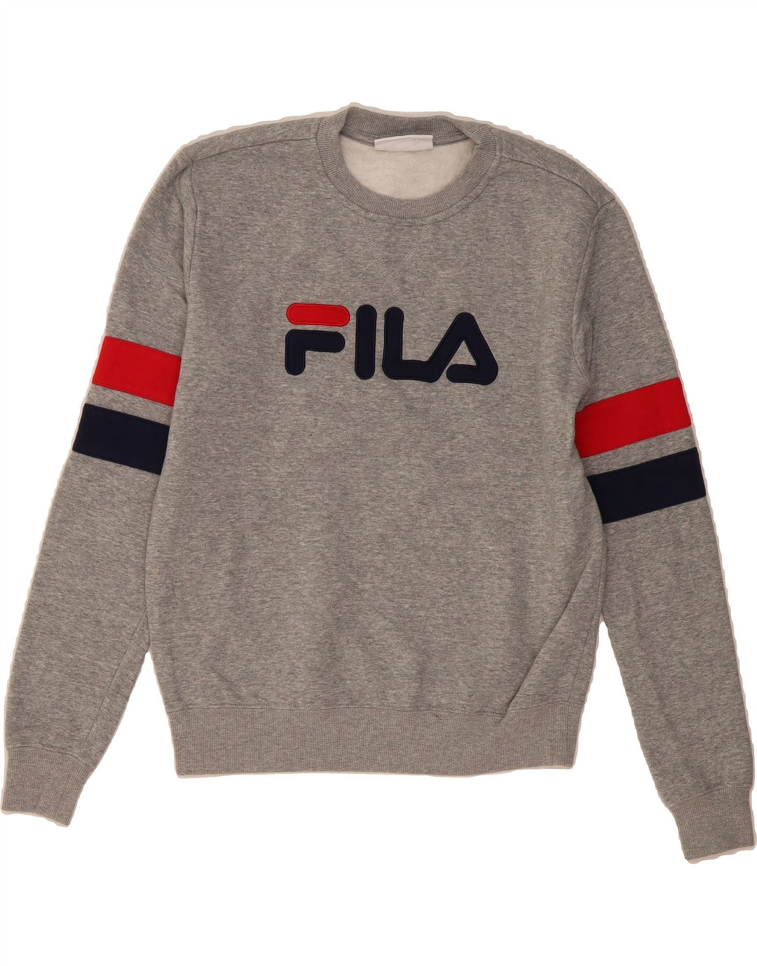 FILA Mens Graphic Sweatshirt Jumper Small Grey Cotton Vintage Fila and Second-Hand Fila from Messina Hembry 