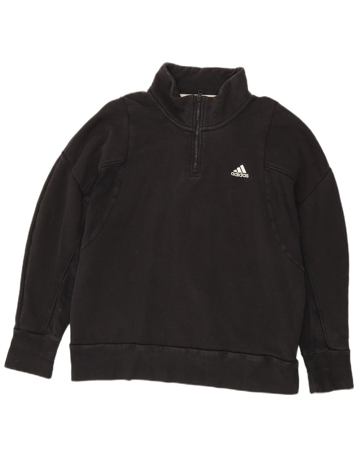 Felpa Adidas da uomo con zip e collo, maglione grande, cotone nero