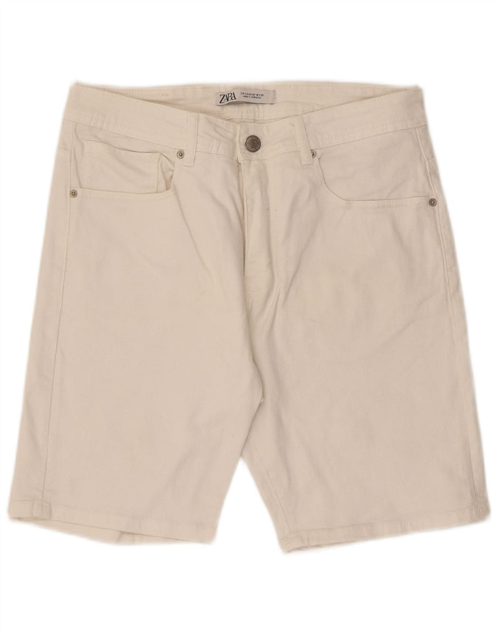 Pantaloncini di jeans da uomo Zara EU 42 Large W32 Cotone bianco