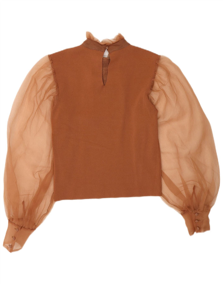 Camicetta da donna Zara con volant sul davanti, taglia UK 8, piccola, in nylon marrone