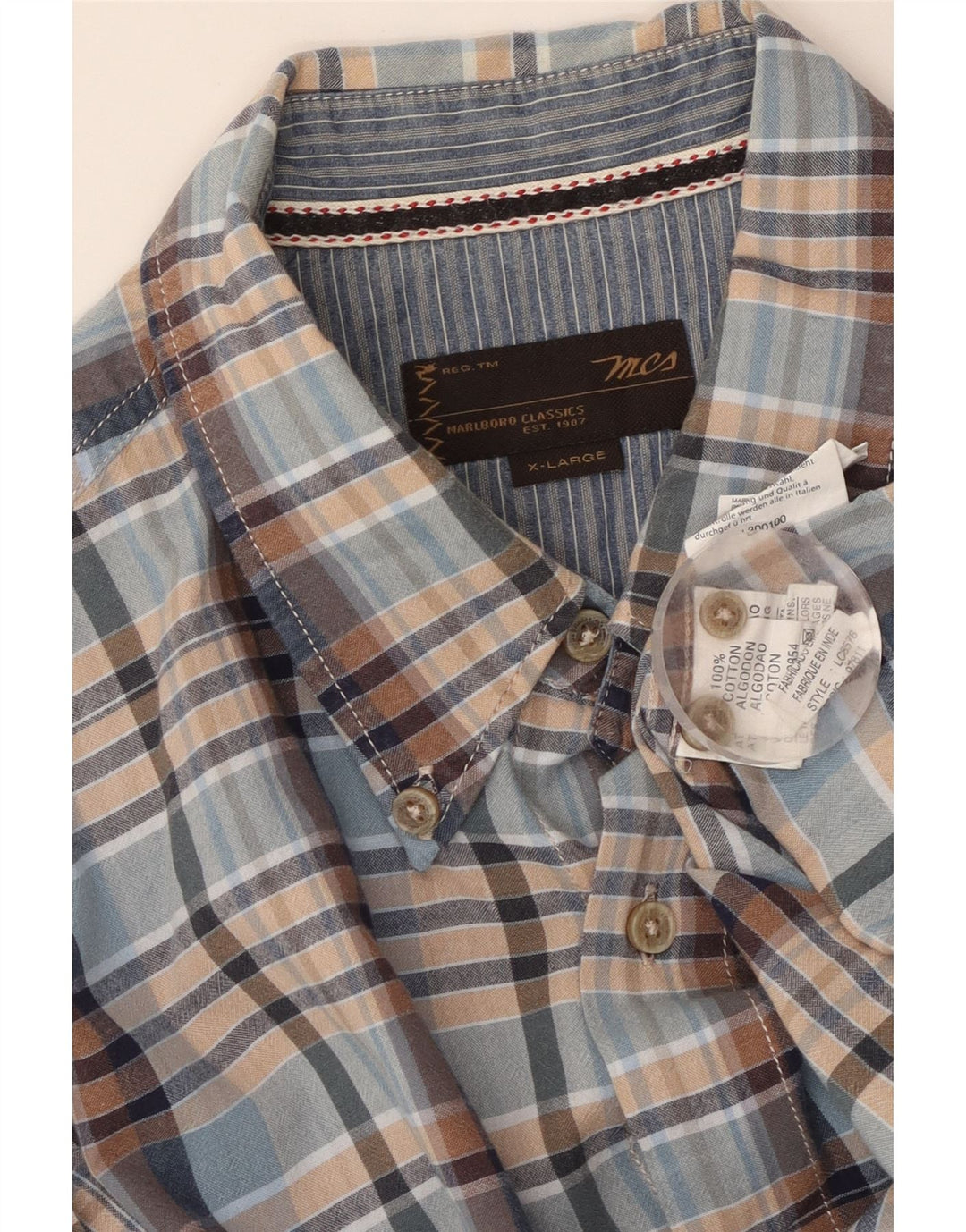 MARLBORO CLASSICS Camicia a maniche corte da uomo XL in cotone a quadri blu