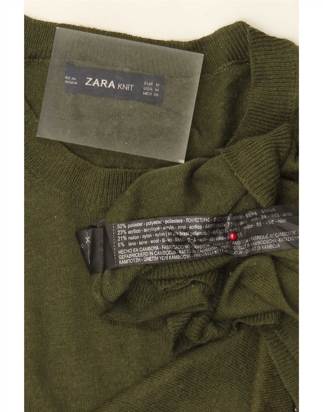 Maglione maglione girocollo da donna Zara UK 14 poliestere kaki medio