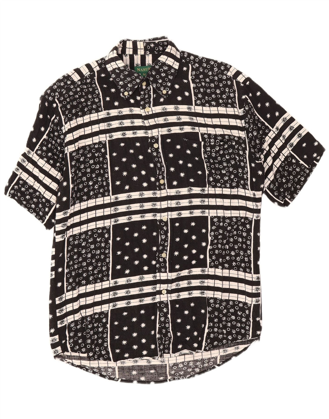 Camicia a maniche corte da uomo Nanuk in viscosa floreale nera media